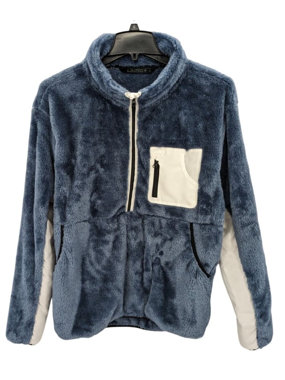 Women Blue Fleece Half Zip Jacket Plush Pullover Stand Collar Athleisure Medium